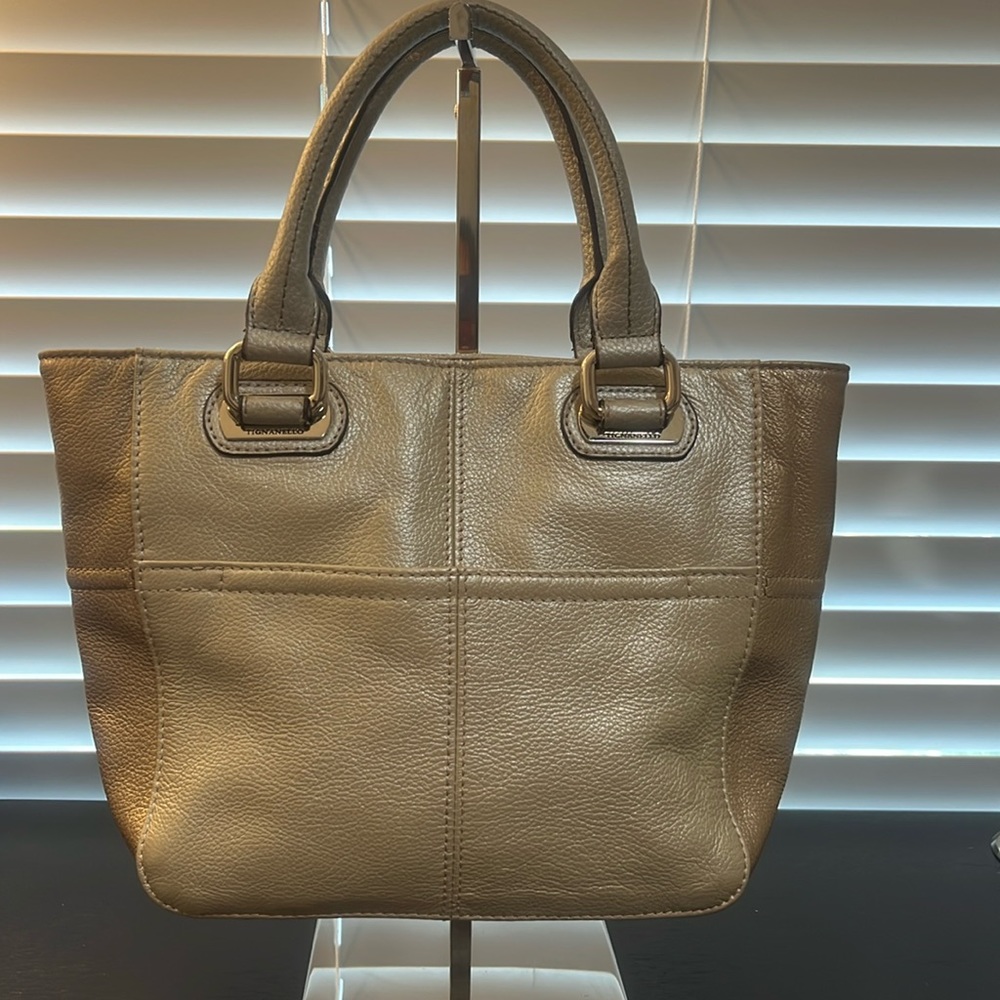 Tignanello Two Tone Genuine  Pebble Leather shimmering silver & shimmery bronze